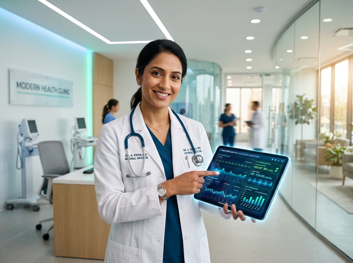 Doctor operating modern SUWACARE medical software
